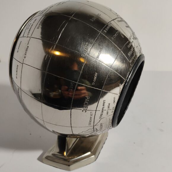 Vintage Pier 1 World Clock Art Deco Globe Retro Metal Silver Tested - Picture 5 of 16